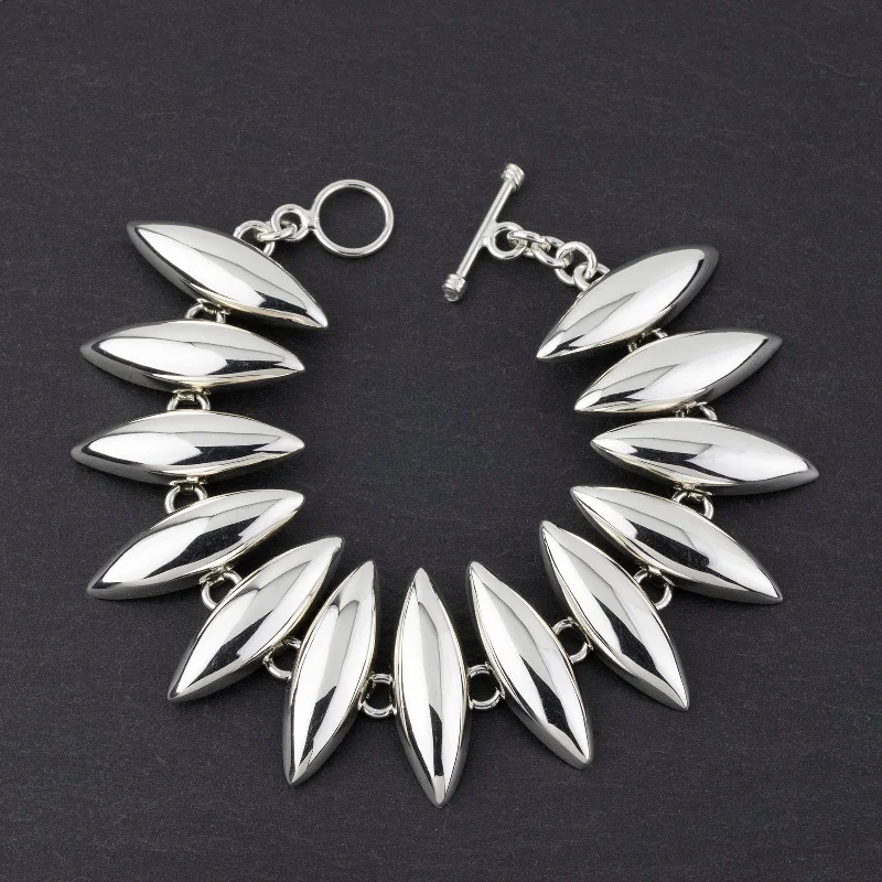 Sterling Silver Marquise Link Statement Bracelet