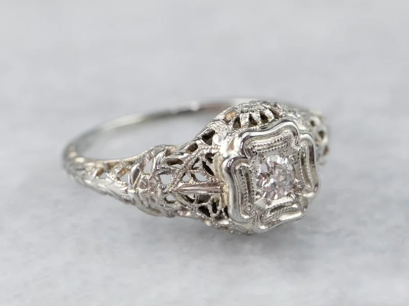 oval cut engagement rings for women -Art Deco Old Mine Cut Diamond Solitaire Engagement Ring