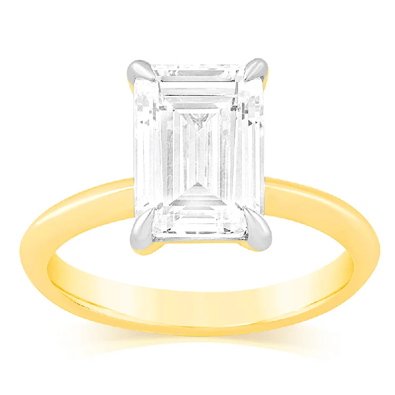 vintage style engagement rings -Luminesce Lab Grown Certified 3 Carat Diamond Emerald Cut Engagement Ring in 18ct Yellow Gold