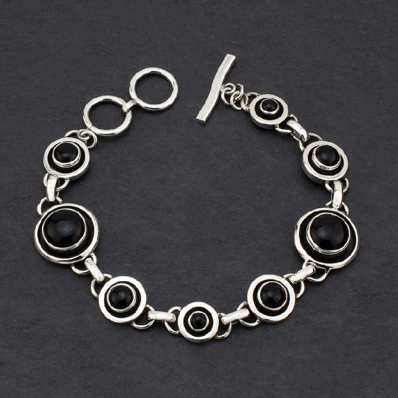 Sterling Silver and Black Onyx Circle Link Bracelet