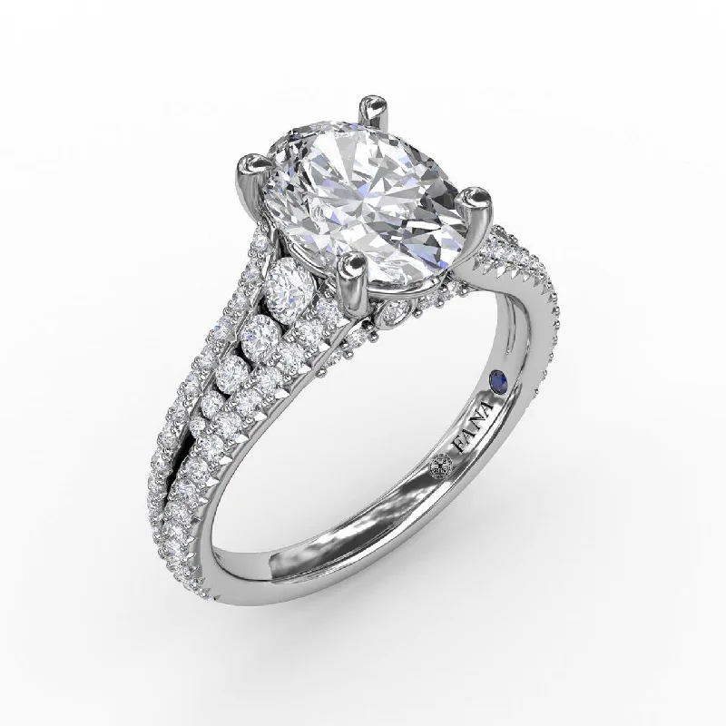 women’s engagement rings -Oval Diamond Solitaire Engagement Ring With Triple-Row Tapered Diamond Band