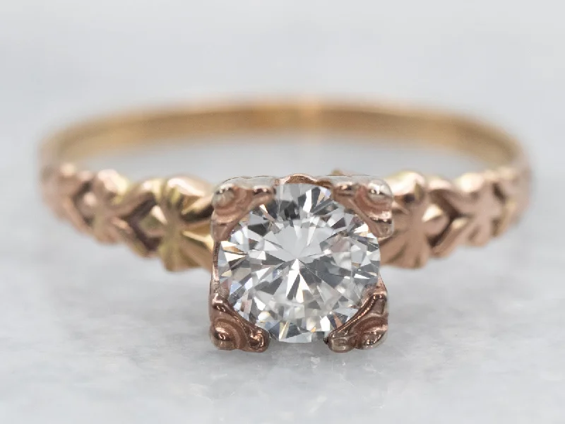 designer engagement rings -Vintage Gold Diamond Solitaire Engagement Ring