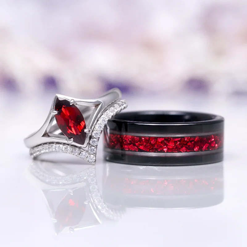 Natural Red Garnet Couples Ring Set