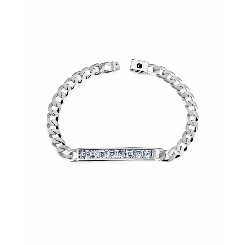 CRISLU Mens Matte Channel set ID Bracelet with Brilliant Cut CZ Finished in Pure Platinum