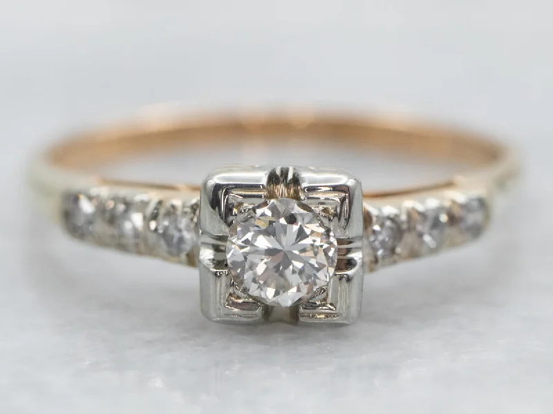 halo diamond engagement rings -Retro Diamond Engagement Ring