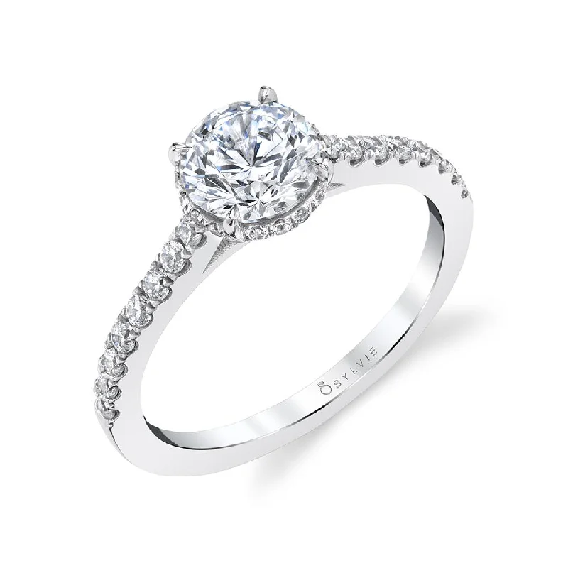 radiant cut engagement rings -Sylvie Collection 14K White Gold Round Engagement Ring Setting