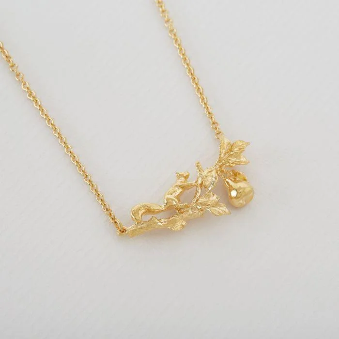 women’s heart necklaces -Alex Monroe 22ct Gold Vermeil Scampering Squirrel Inline Branch Necklace