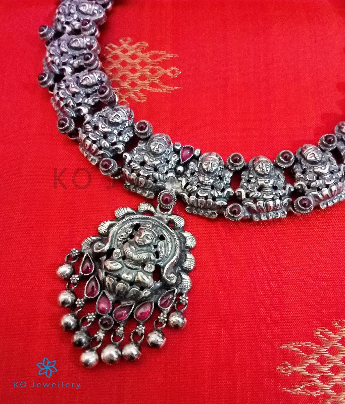 women’s elegant silver necklaces -The Padmakshi Antique Silver Lakshmi Necklace (Oxidised)