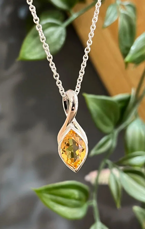 women’s crystal charm necklaces -Unique & Co Sterling Silver Golden Citrine Pendant Necklace