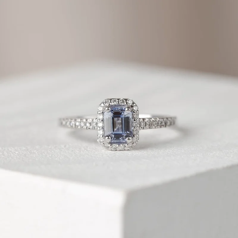 large solitaire engagement rings -Emerald Blue Ceylon Sapphire Engagement Ring