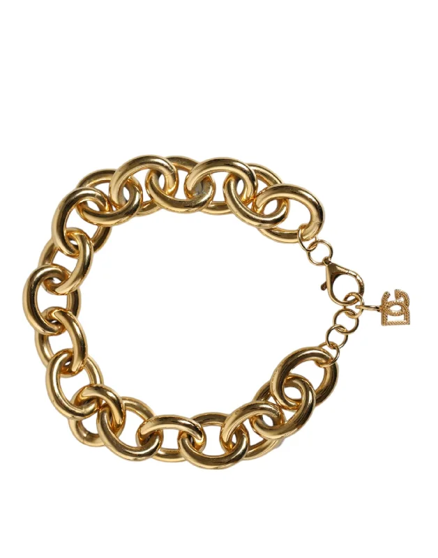 Dolce & Gabbana  Tone Brass Maxi Chain Lobster Clasp Logo Women's Bracelet (Pre-Owned)