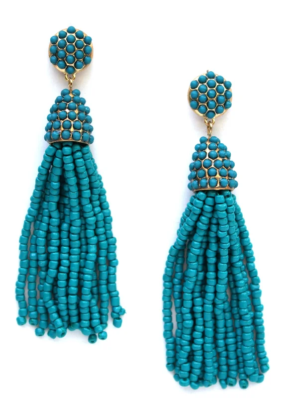 Victoria Joy Tassel Earrings- Teal