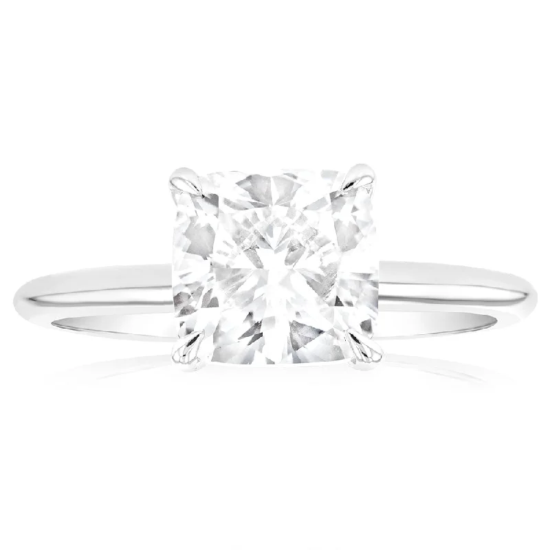 classic engagement rings for women -Luminesce Lab Grown Certified 2 Carat Diamond Cushion Cut Engagement Ring in 18ct White Gold