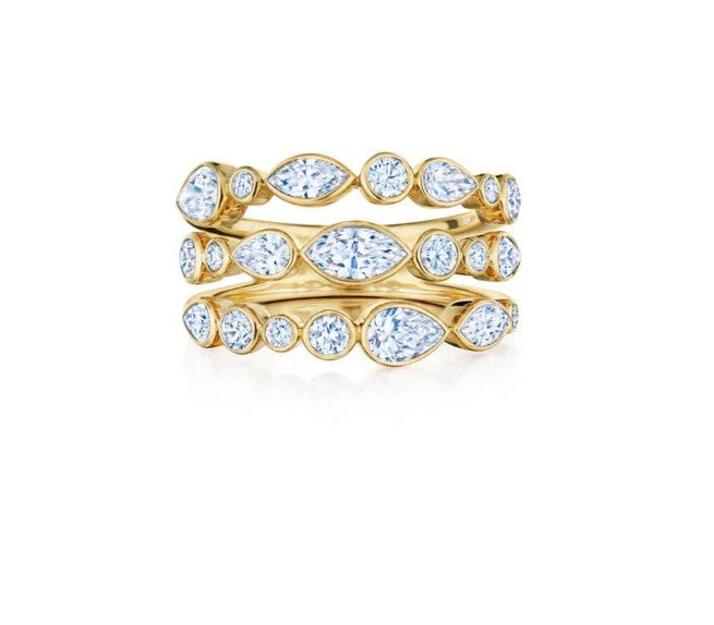 Three-Row Ring with Mixed Shape Diamonds