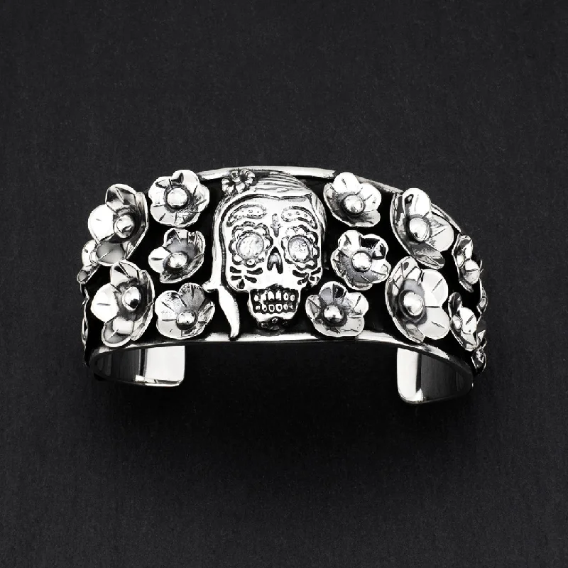 Floral Sugar Skull Cuff Bracelet