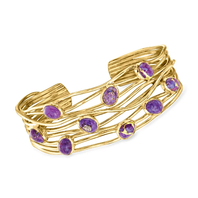 Ross-Simons Purple Turquoise Highway Cuff Bracelet in 18kt Gold Over Sterling