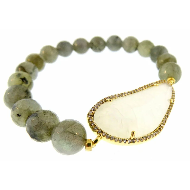 TAI Labradorite Rock Crystal  Moon Stone  Beaded Stretch Bracelet