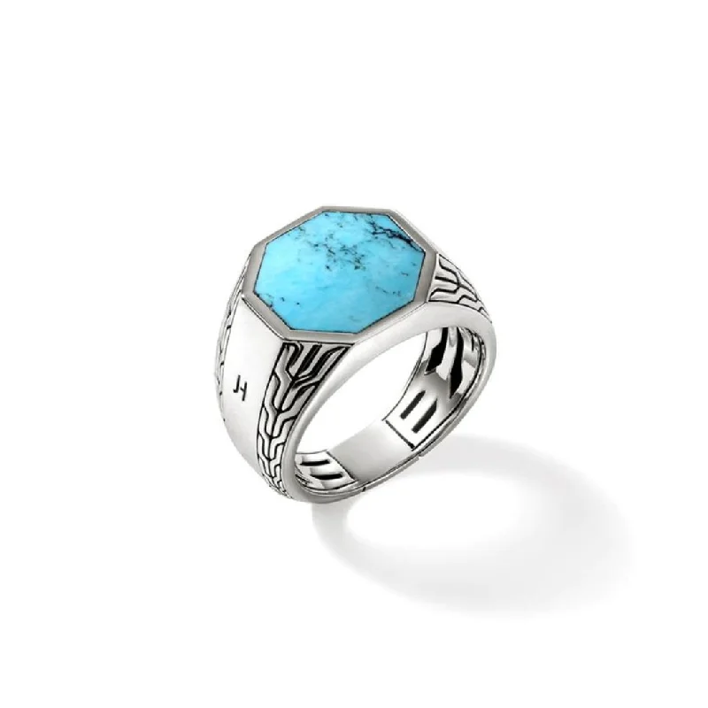 Silver Octagon Signet Ring with Treated Turquoise Sz 10 by John Hardy