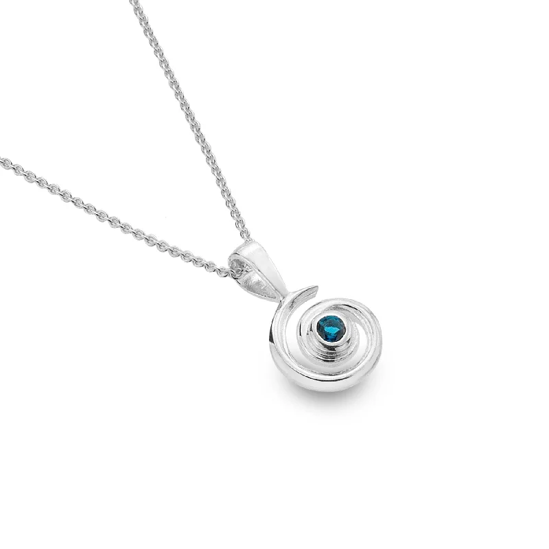 women’s elegant silver necklaces -Sea Gems Sterling Silver Blue Topaz Spiral Wave Necklace