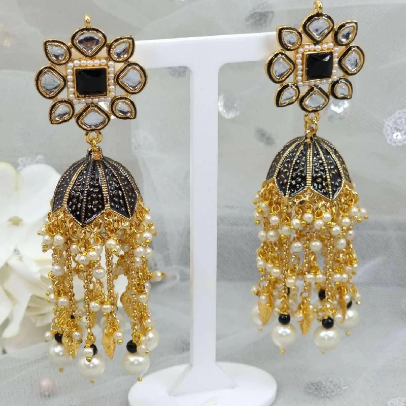 Veena Kundan Painted Statement Jhumka Earrings