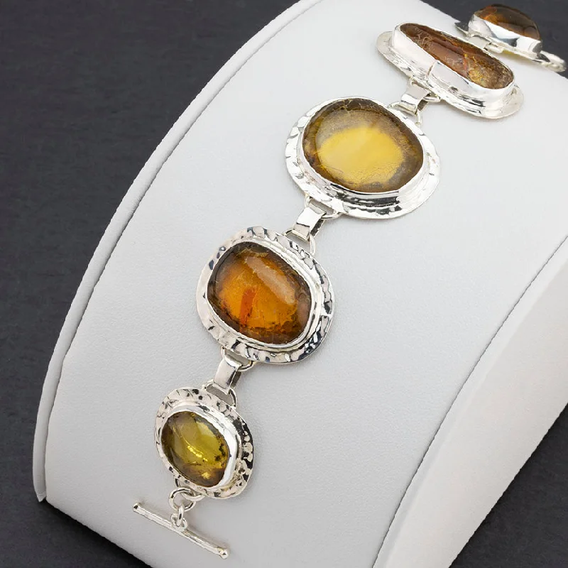 Hammered Silver and Amber Bracelet