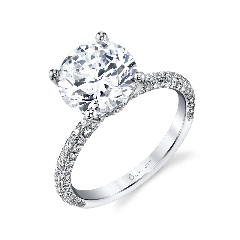 women’s engagement rings with diamonds -Sylvie Collection 14K White Gold Round Engagement Ring Setting W. 1.50Ct Round 14K White Gold *Diamond 3/4 Way