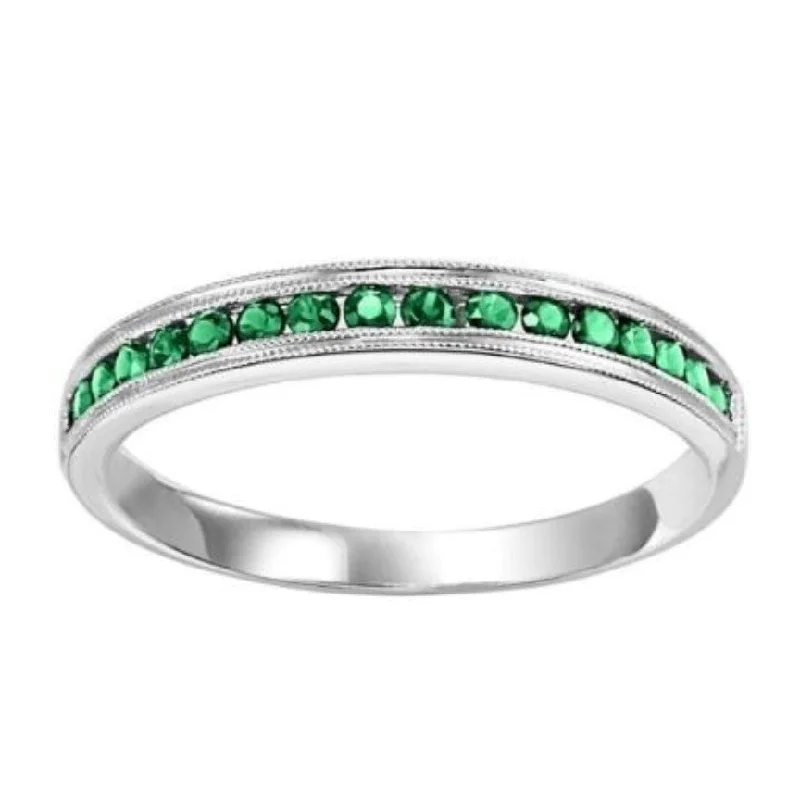 10K White Gold Emerald Stackable Ring