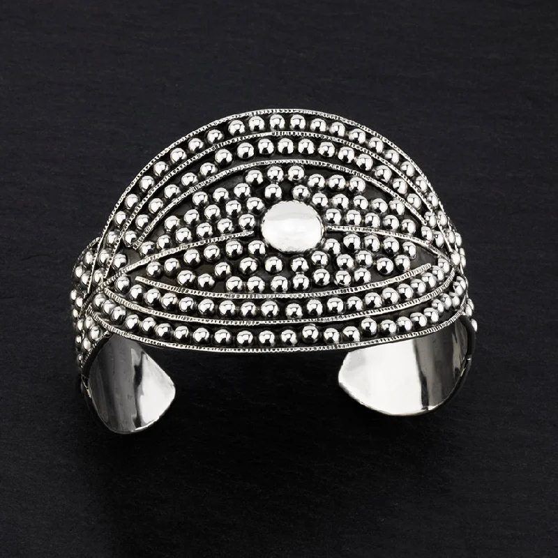 Large Mexican Silver Dotted Cuff Bracelet