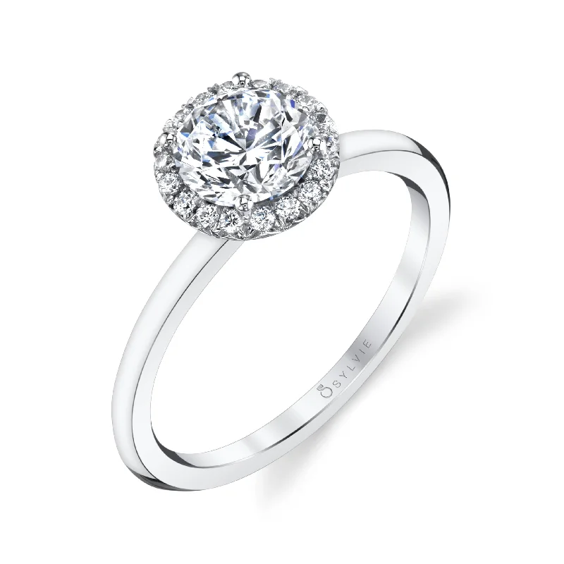 classic engagement rings for women -Sylvie Collection 14K White Gold Round Halo Engagement Ring Setting W. 1Ct Round