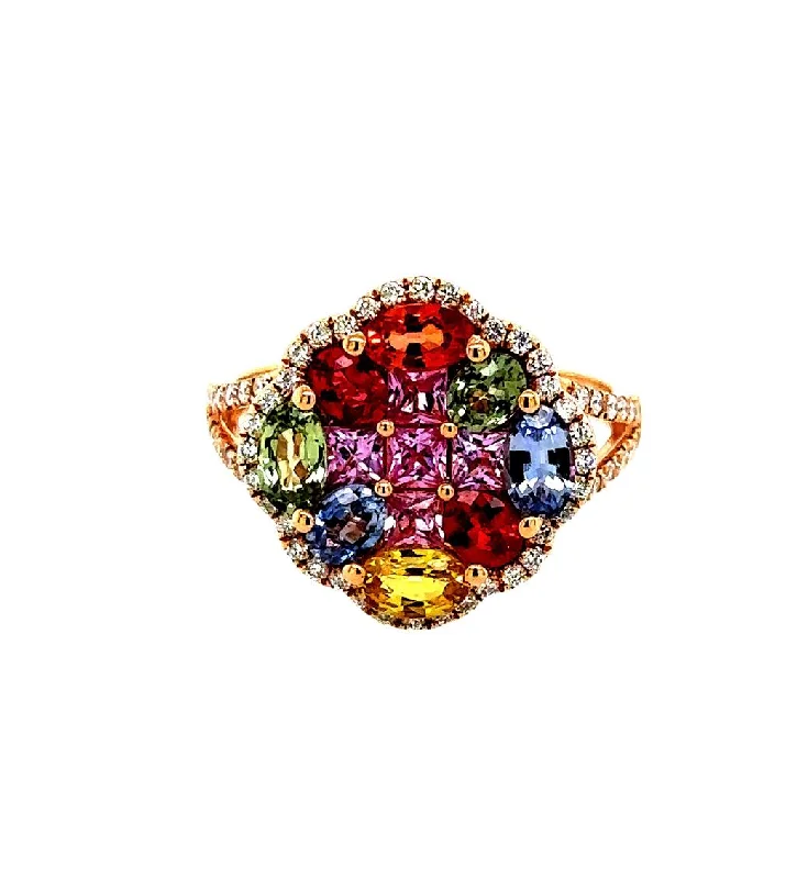 18Kt Colored Sapphires & Diamond Fashion Ring