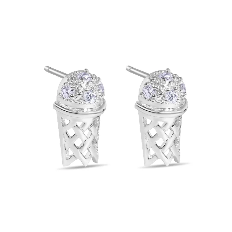 Final Price-Rhodium Plated 925 Sterling Silver Basketball Rim CZ Earrings - STEM135