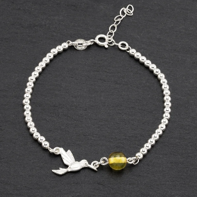 Sterling Silver and Amber Hummingbird Bracelet