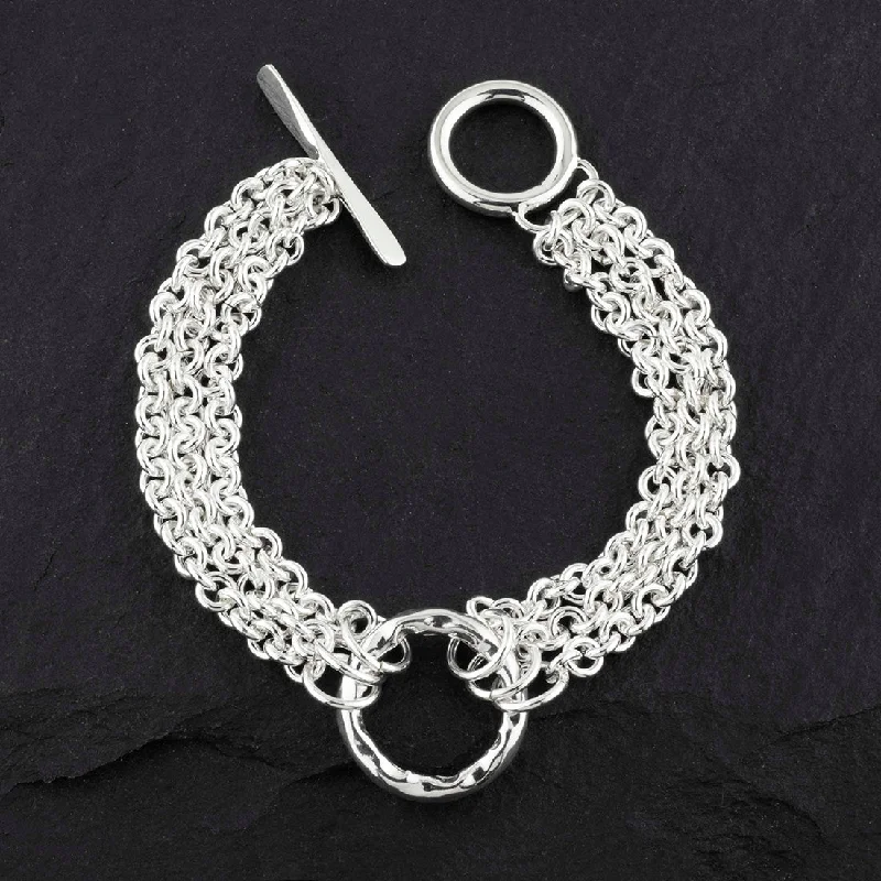 Multi Strand Chain Circle Sterling Silver Bracelet