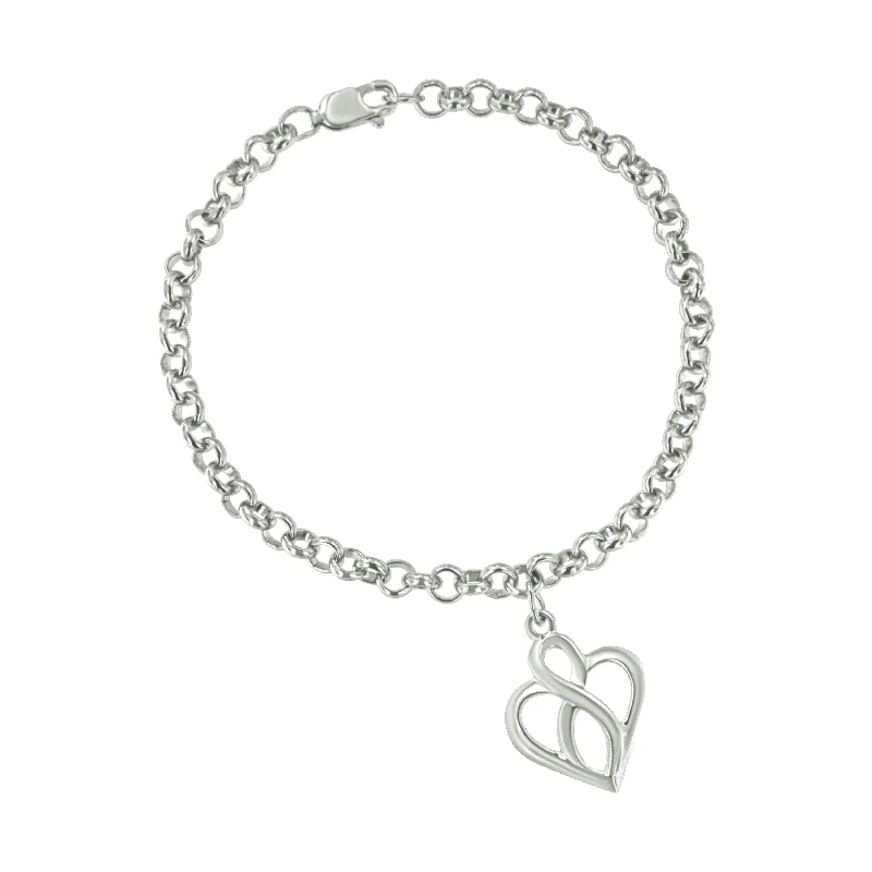 .925 Sterling Silver Open Heart with Center Vertical Infinity Chain Charm Bracelet