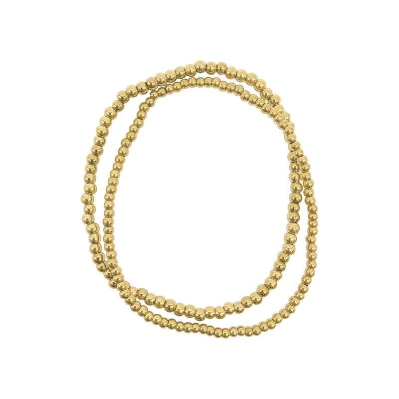 Tarnish Resistant 14k Gold Plated Set of 2mm and 3mm Ball Bracelets