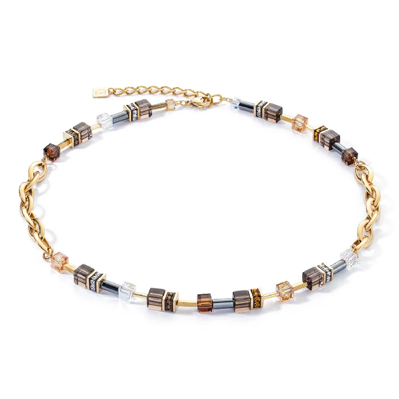 classic diamond necklaces for women -Coeur De Lion GeoCUBE® Chunky Chain Gold-Brown Necklace