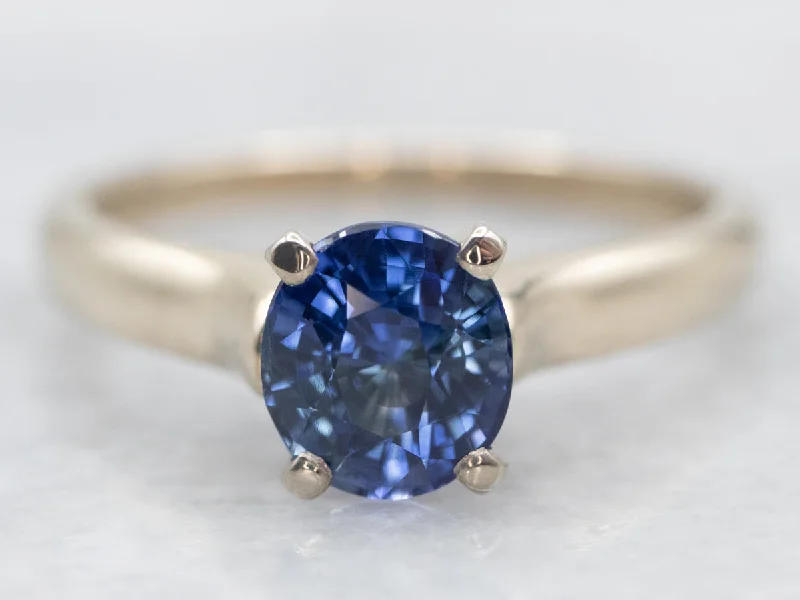 handcrafted engagement rings -White Gold Sapphire Solitaire Engagement Ring