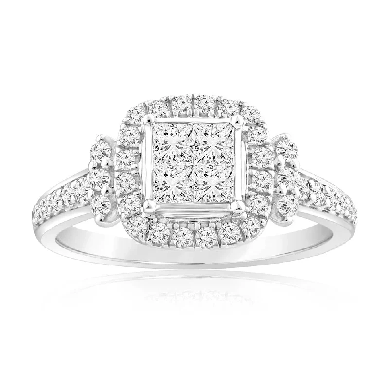 halo engagement rings for women -4/5 Carat Diamond Cushion Shape Engagement Ring in 14ct White Gold