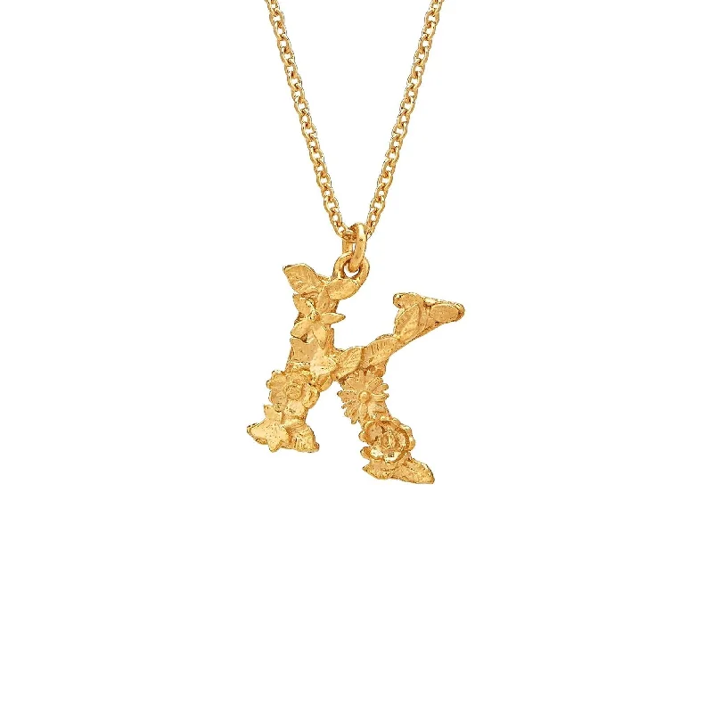 women’s necklaces -Alex Monroe Floral Letter K Necklace