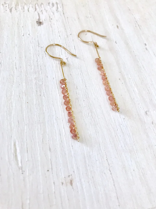 Orange Sapphire Gold Bar Earrings