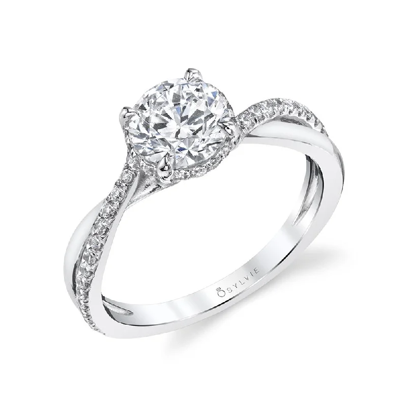 two-tone engagement rings -Sylvie Collection 14K White Gold Round Engagement Ring Setting