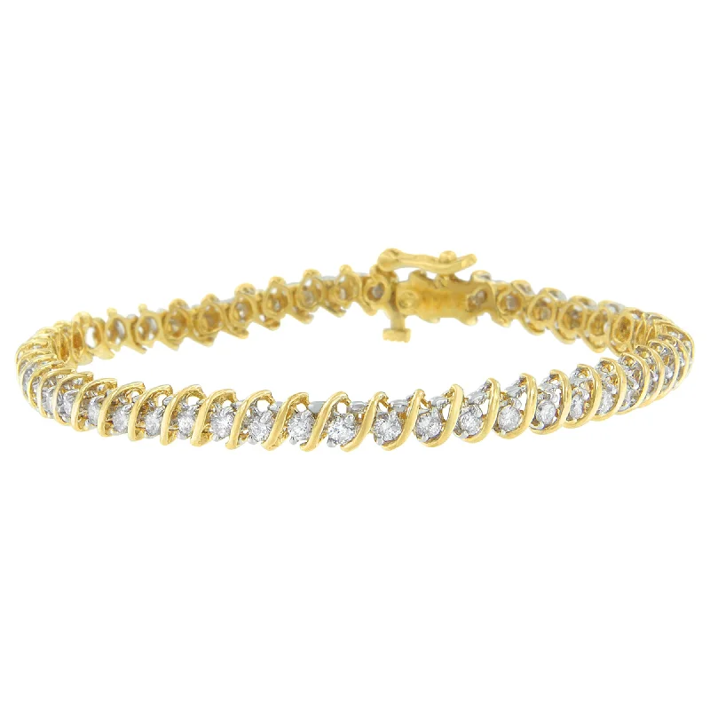 18K Yellow Gold Round Cut Diamond Spiral Link Bracelet