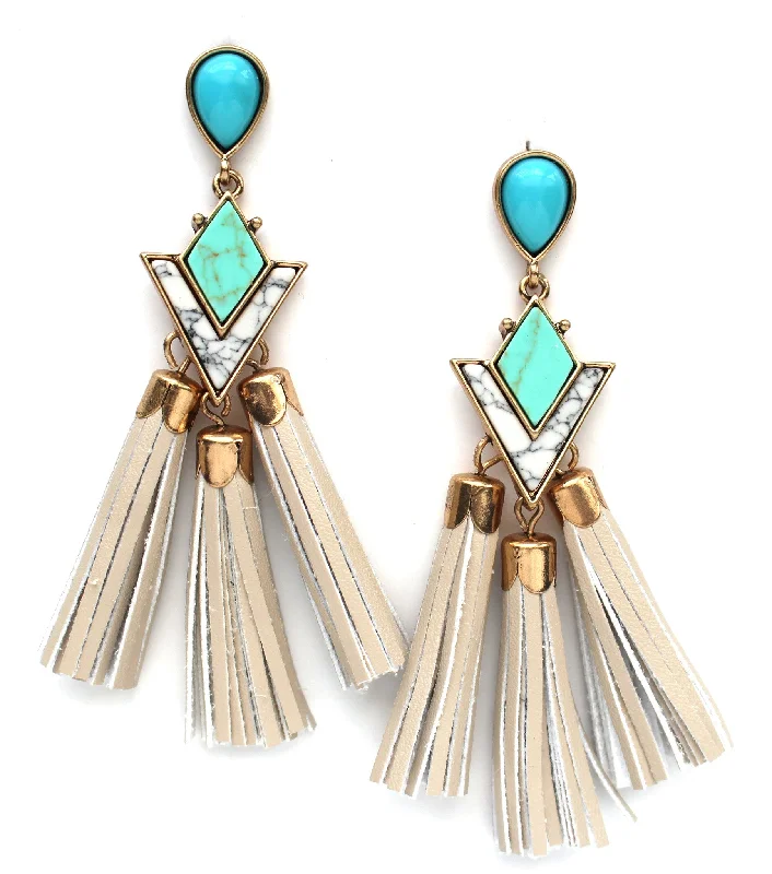 Marble Warrior Tassel Statement Earrings