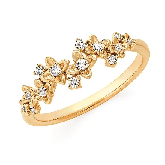 14K Yellow Gold 0.16ctw Diamond Flower Ring