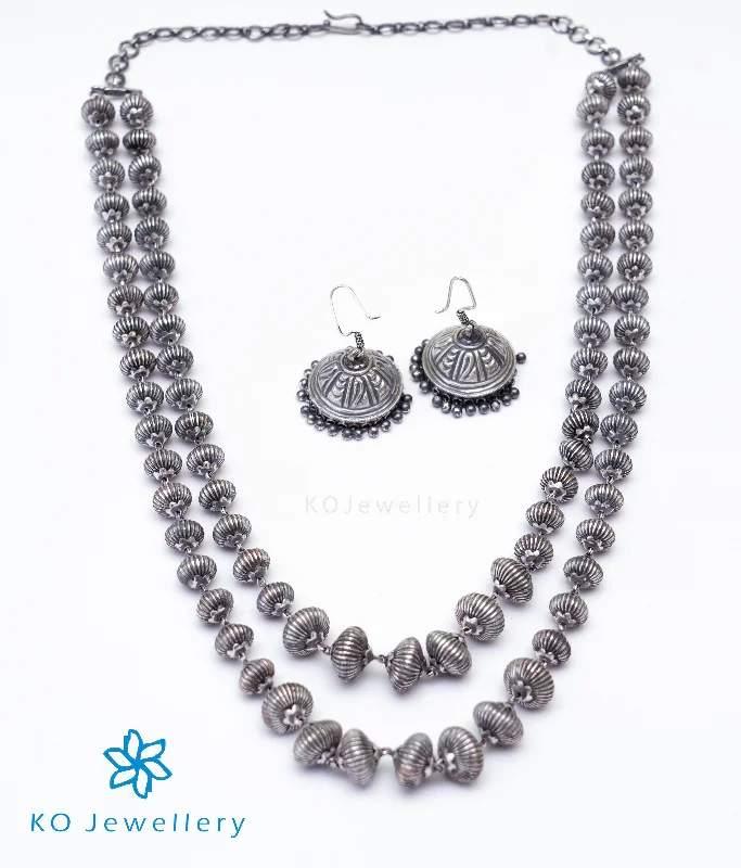 designer necklaces for women -The Nellikai Sara Silver Layered Necklace(Oxidised)