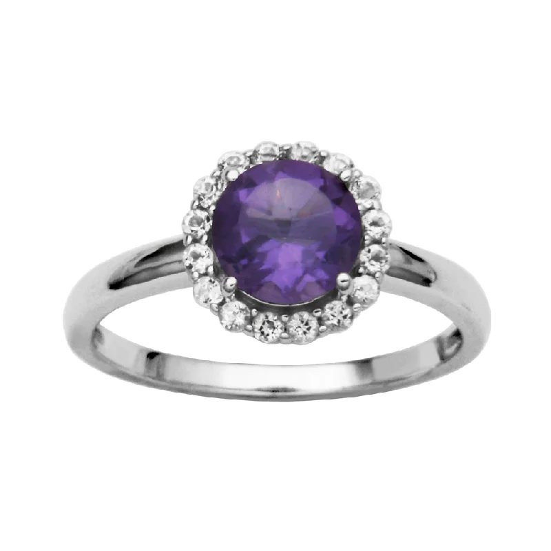 Sterling Silver African Amethyst & White Topaz Halo Ring by Samuel B.