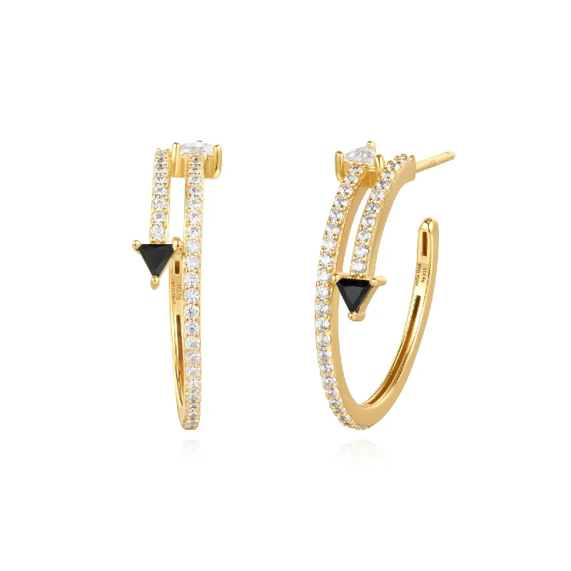 Gold Pave Double Arrow Stud Hoops