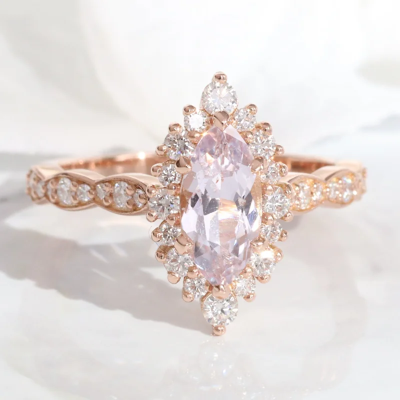 1.87 Ct. Marquise Lavender Sapphire Ring in 14k Rose Gold Tiara Halo Diamond Size 6.75