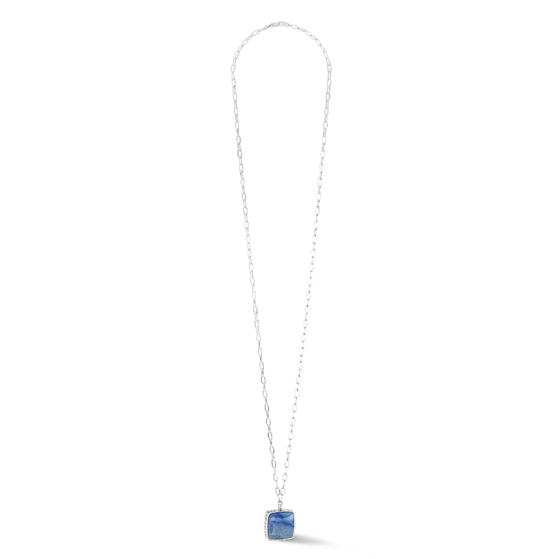 women’s necklaces -Coeur De Lion Silver Blue Square Aventurine Amulet Necklace