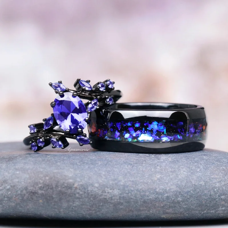 Cornflower Sapphire & Orion Nebula™ Couples Ring